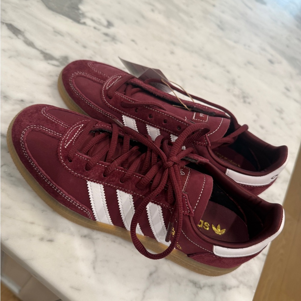 Sporty and Rich/ Adidas Women's Maroon and White Sneakers NWT in box
